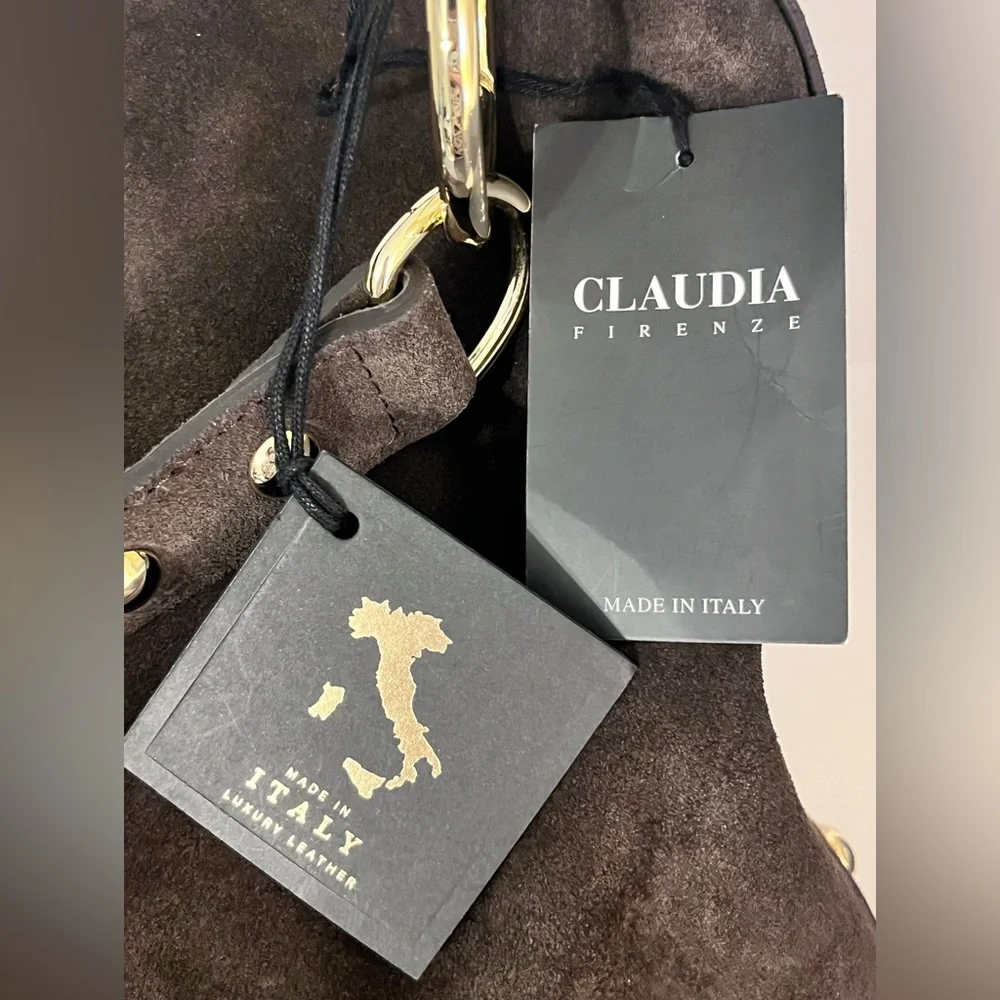 Claudia Firenze Hobo Shoulder Bag Chocolate Brown Suede Studs - Picture 10 of 16